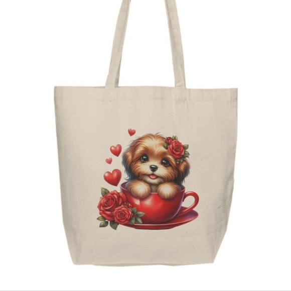 Cute Pup in a Teacup Custom Tote Bag - Picture 2 of 3